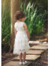 Ivory Pearls Neckline Lace Flower Girl Dress